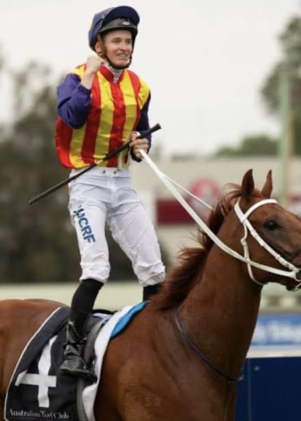 Taylor Marshall salutes after Spicy Martini's Stradbroke Handicap win